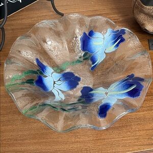 Glass iris bowl artist signed